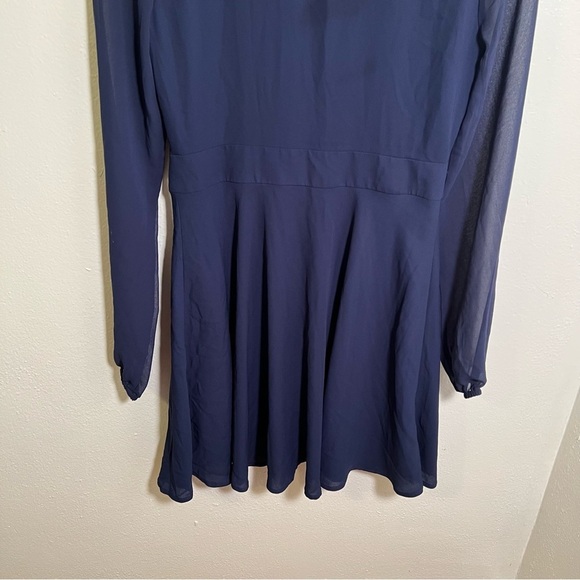 Express Button Front Dress Navy Blue Ruffle 2 - Picture 9 of 11